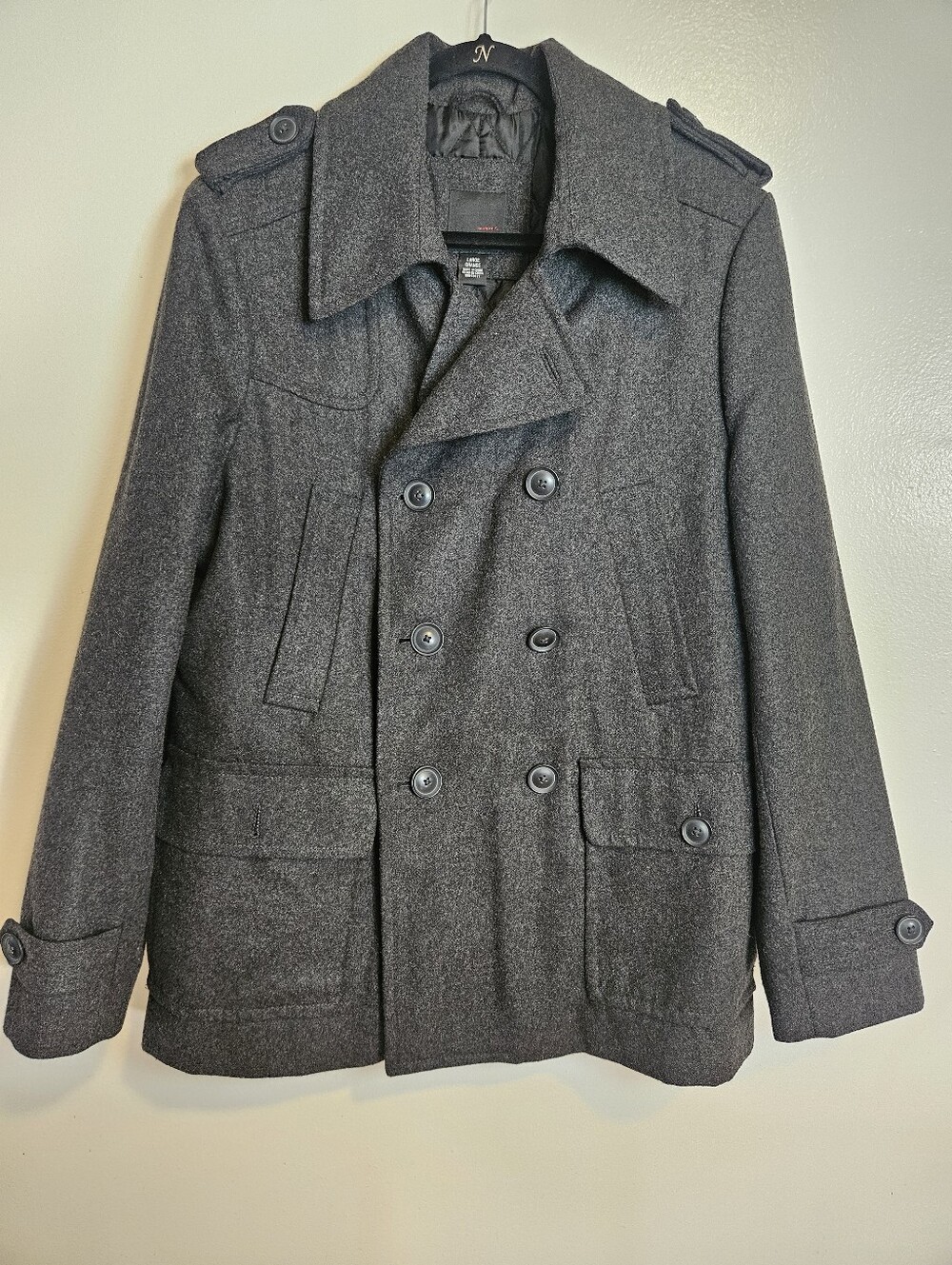 JF J.Ferrar Gray Modern Fit Wool Blend Pea Coat Jacket Size L